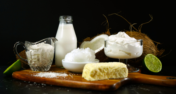Plant Based Dairy Alternative Food, Vegan Coconut Milk, Cheese and Cream